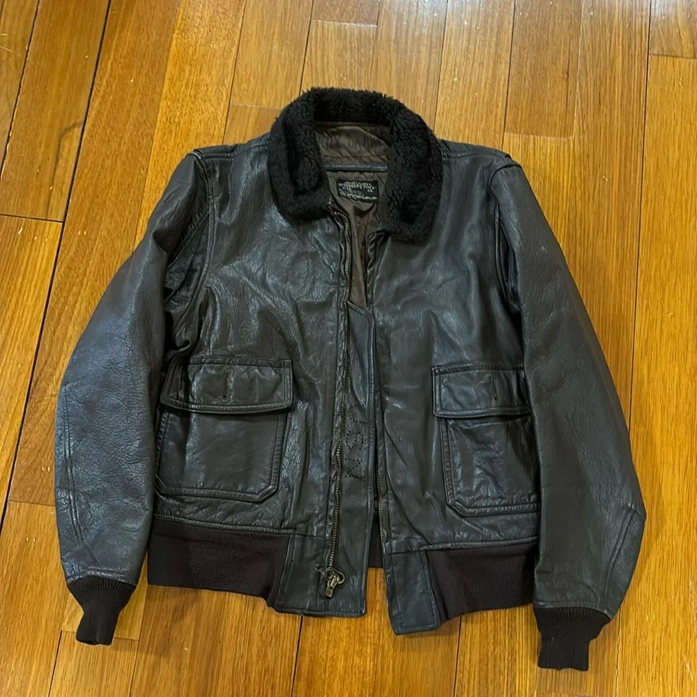 Vintage G1 brown leather bomber jacket, USN - Picture 1 of 15